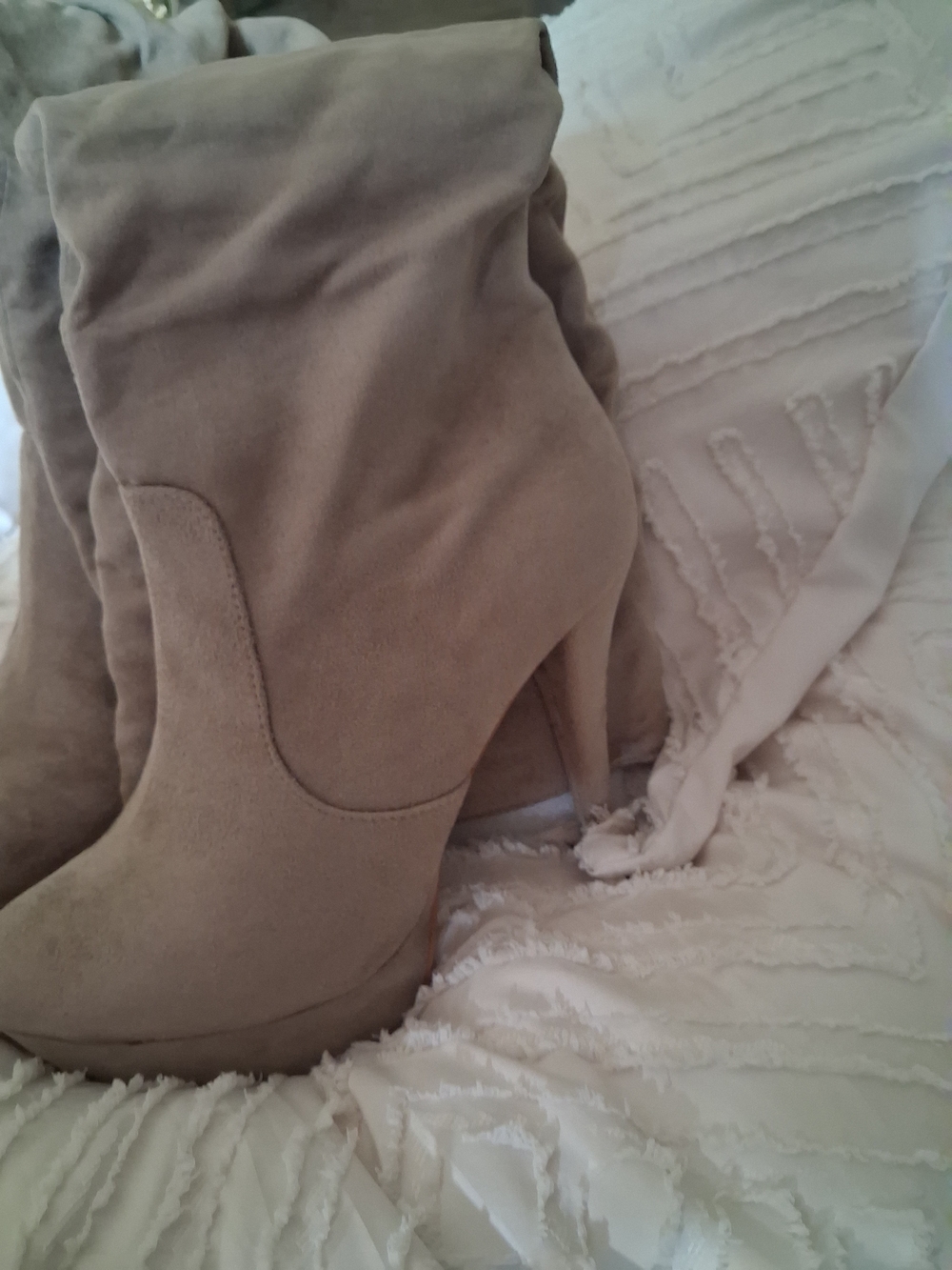 Women's Taupe Suede High Heel Booties